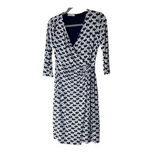 Faux Wrap Dress by Gilli Navy & White Basket Weave Print Size M